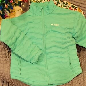 Columbia PFG Teal Puffer Jacket. Light Teal.